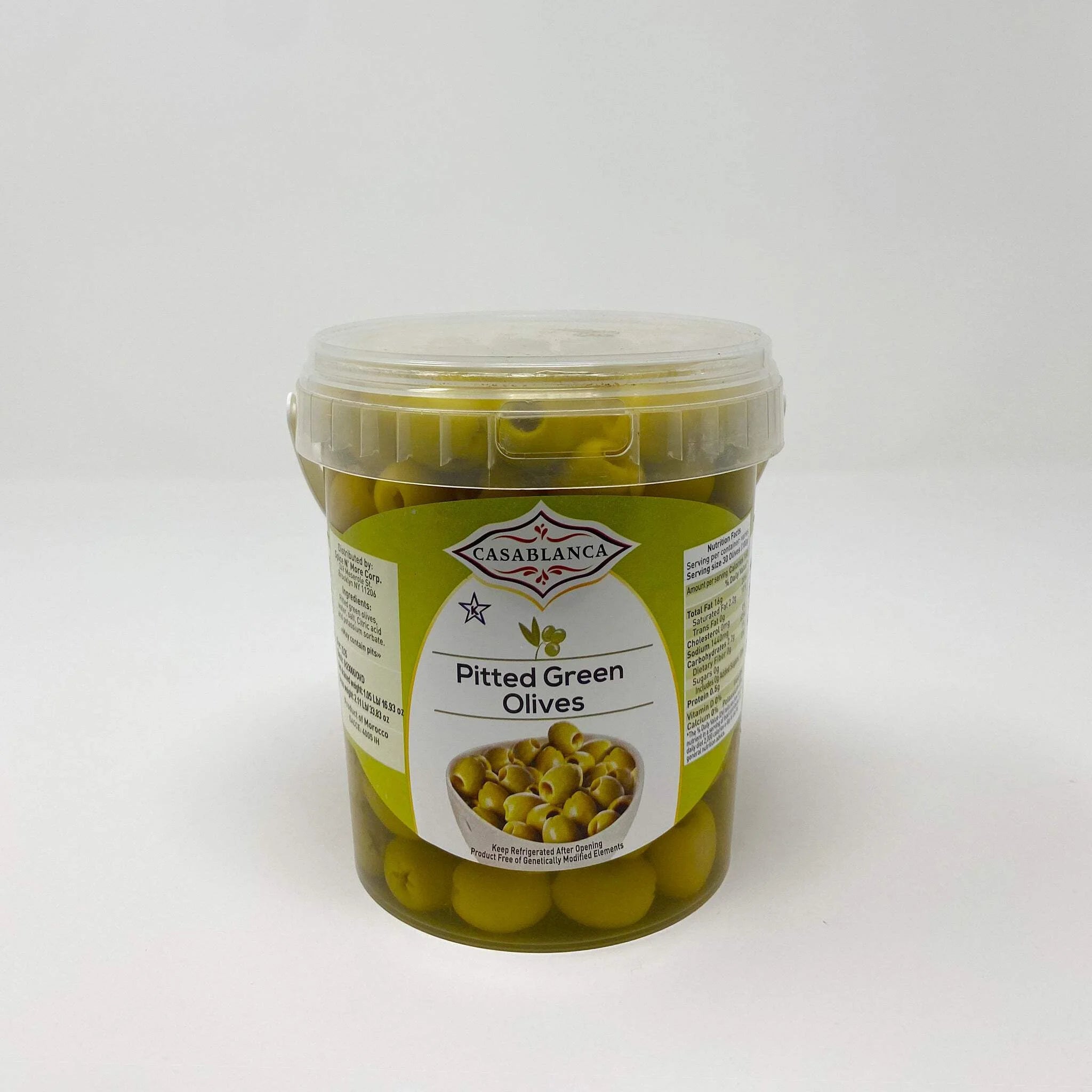 CASABLANCA PITTED GREEN OLIVES BUCKET 2 LBS
