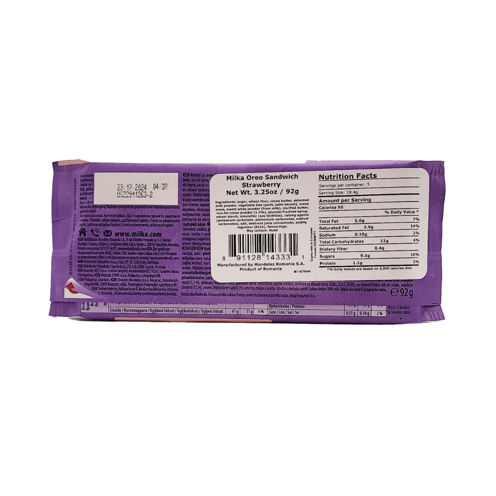 Milka Chocolate Bar W/ Strawberry Oreo 92g - Sahara Specialty Foods