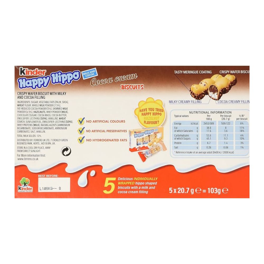 Kinder Happy Hippo Biscuit 5 Pack 103.5g - Sahara Specialty Foods