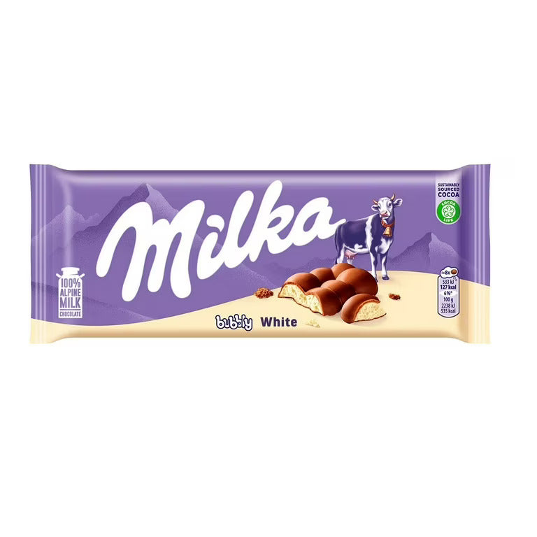 Milka Chocolate Bar Bubbly White 95g - Sahara Specialty Foods
