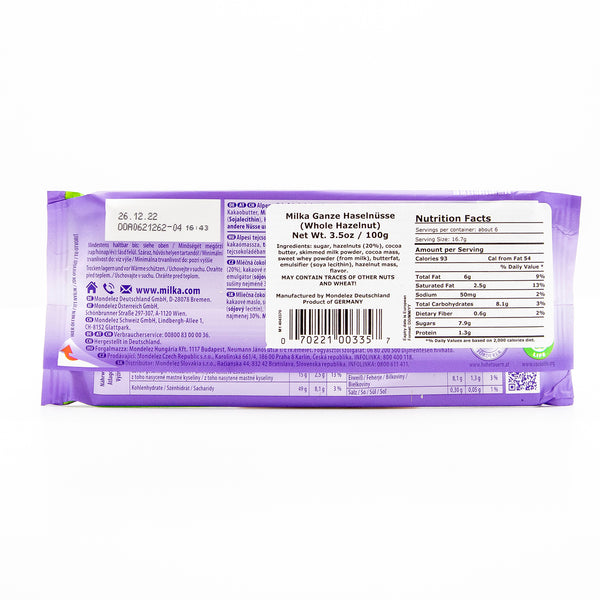Milka Chocolate Bar W/ Hazelnut 100g