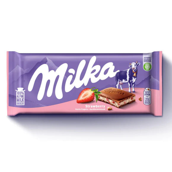Milka Chocolate Bar W/ Strawberry 100g - Sahara Specialty Foods