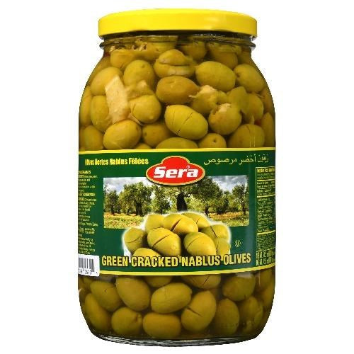 Sera Balady Green Cracked Olives 70oz - Sahara Specialty Foods